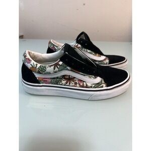 Vans Old Skool Floral Sneakers Women's 7 Black Suede Pattern Shoes Off the Wall